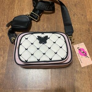 Betsey Johnson Quilted White and Pink Crossbody Bag